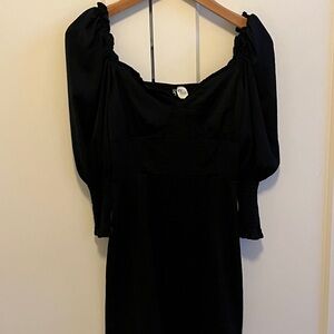 H&M Black Mini Dress with Puff Sleeves